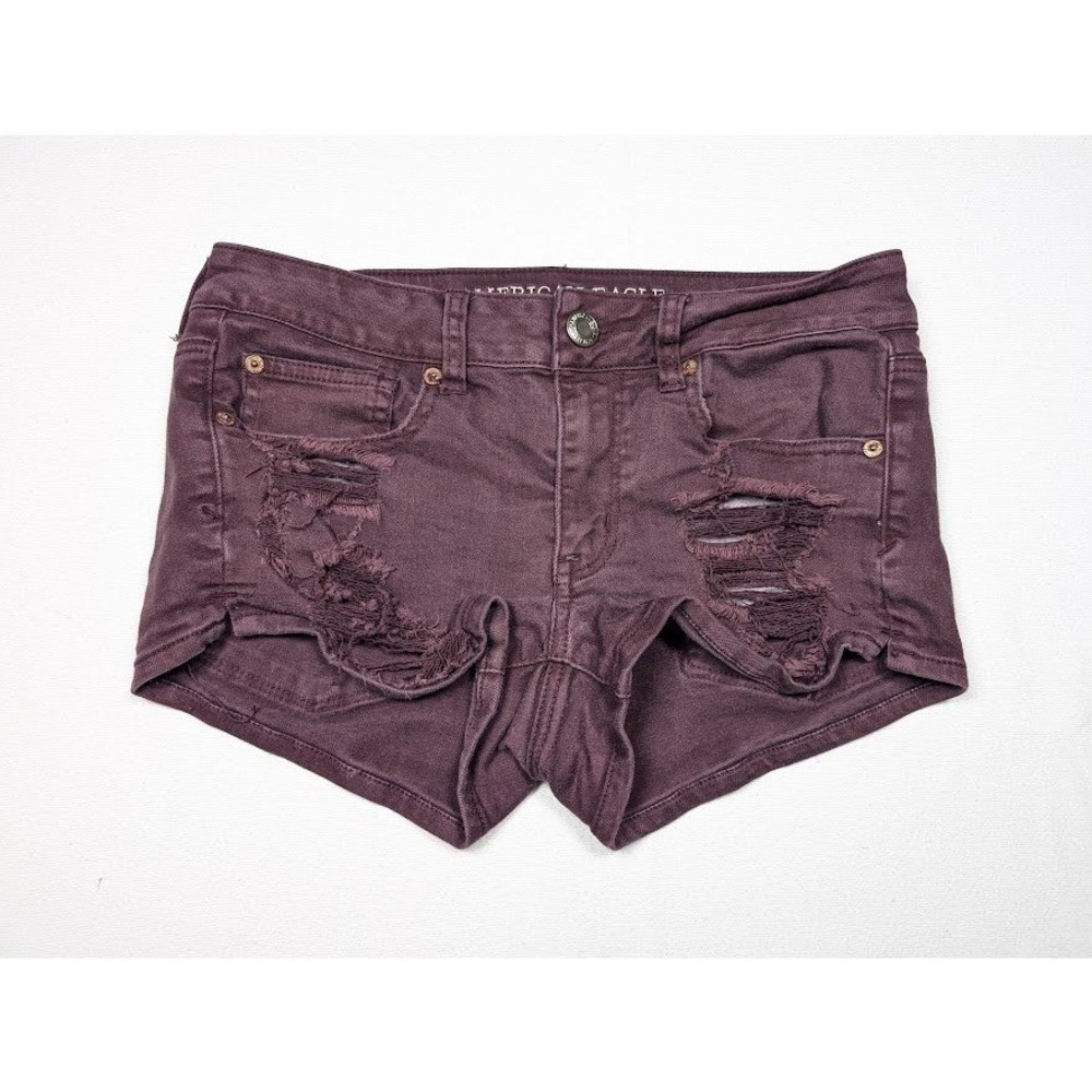 American Eagle Outfitters Shortie Shorts Size 6 Distressed Denim Low Rise Red